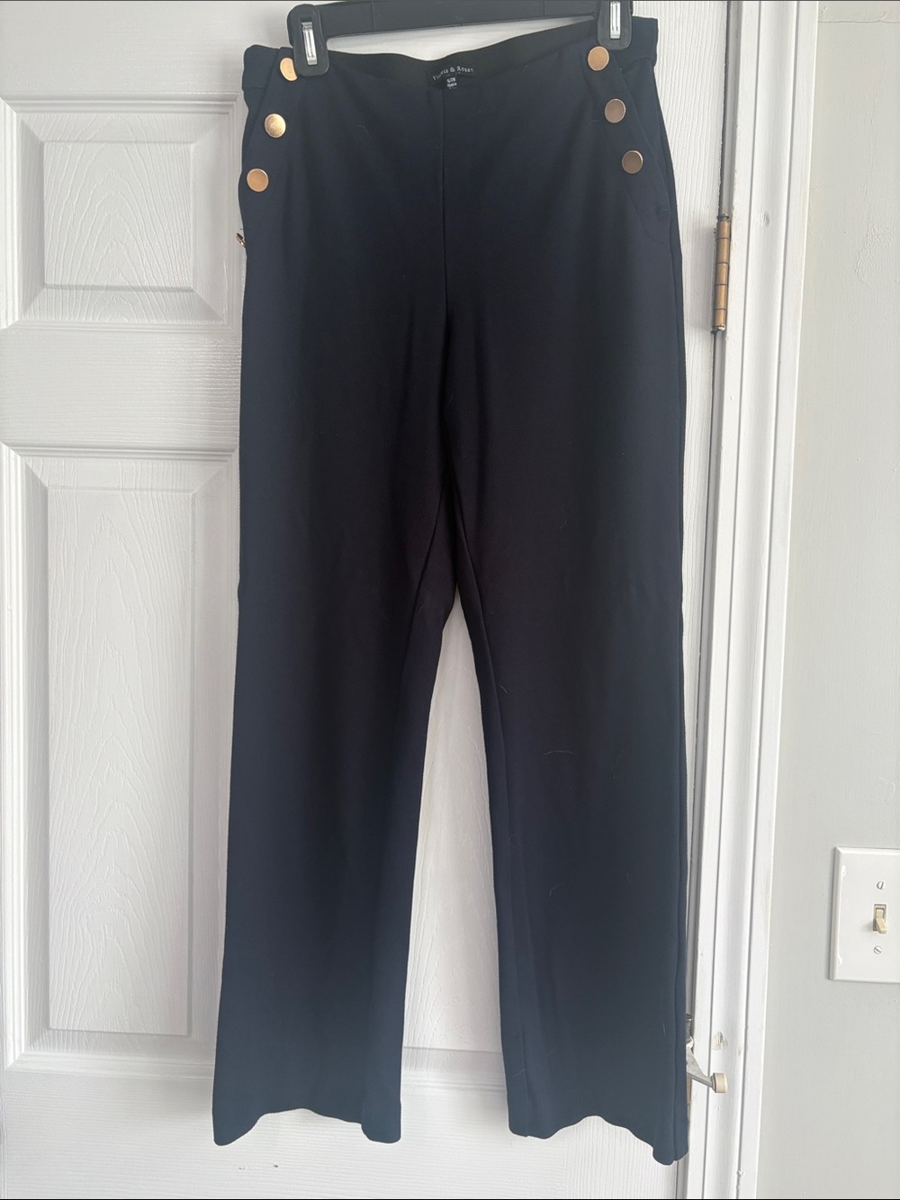Le Suit Black Wide-Leg Pants with Gold Buttons